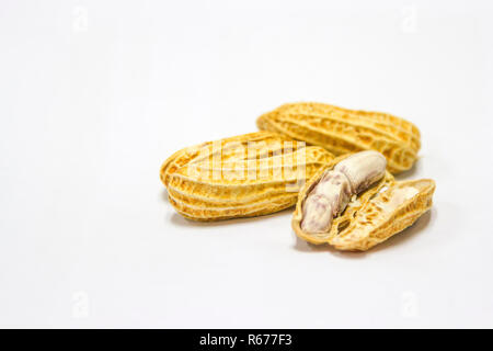 Peanuts boiled and peeled on a white background. Stock Photo