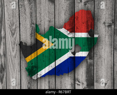 map and banner of south africa on weathered wood Stock Photo