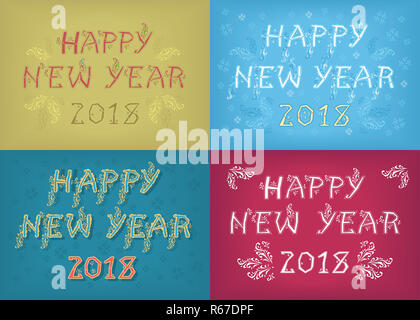 New Years Retro CArds with Artistic Floral Texts Stock Photo