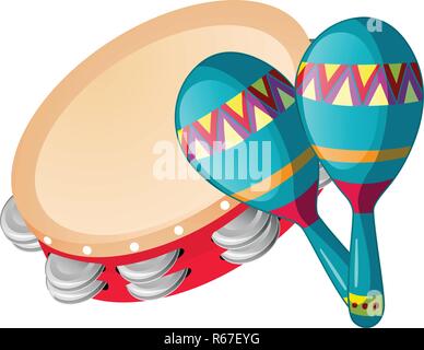 Tambourine and maracas on white background illustration Stock Vector
