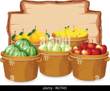 Many fruit on wooden board illustration Stock Vector