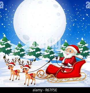 Santa riding  sleigh outdoor illustration Stock Vector
