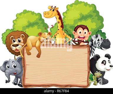 Wild animal on wooden banner illustration Stock Vector