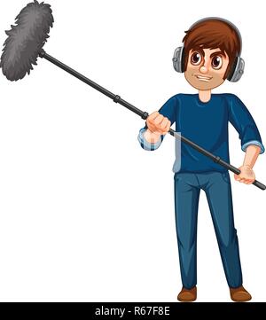 A man holding boom microphone illustration Stock Vector