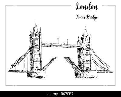 Tower Bridge. London symbol. Beautiful hand drawn vector sketch illustration. Stock Photo