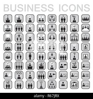 Set of 64 web icons for business, businessman, communication, people, human resources. Neutral black,white,gray color Vector illustration Stock Vector