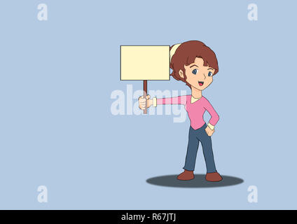 girl holding a sign in hands, illustration to fill Stock Photo