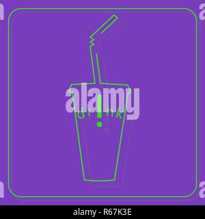 art icon for cafe, fast food cafe from contours on ultraviolet background glass with drink Stock Vector