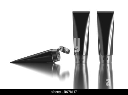 Black glossy plastic tube for medicine or cosmetics Stock Photo