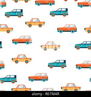 Lovely colorful cars seamless background pattern. Vector illustration Stock Vector