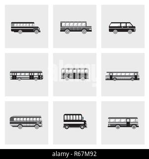 Bus icons set. Public transportation. Neutral color, black and white minimalistic style. Transportation. Vector illustration Stock Vector