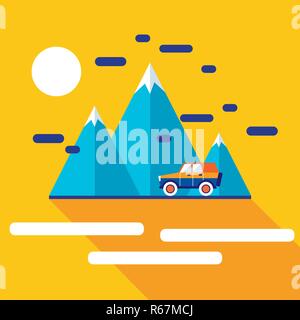 Stylish car on the road. Travel with comfort. Modern flat design style. Vector illustration Stock Vector