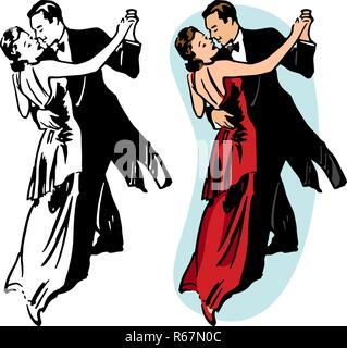 A couple in a tuxedo and ball gown ballroom dancing. Stock Vector