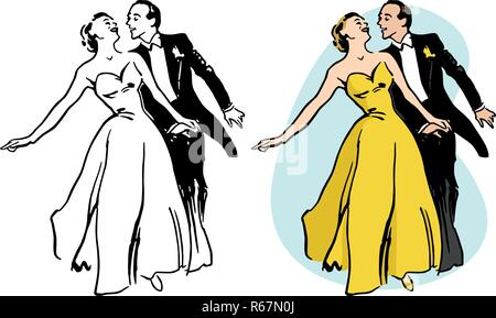 A couple in a tuxedo and ball gown ballroom dancing. Stock Vector