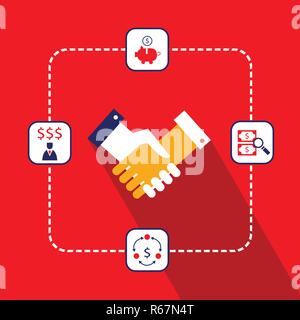 Handshake modern flat style design. Partnership, successful business concept. Profit, money icons for web. Vector illustration Stock Vector