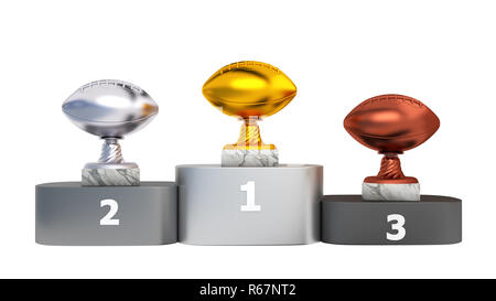Front View of American Football Gold Trophy on a white background Stock ...
