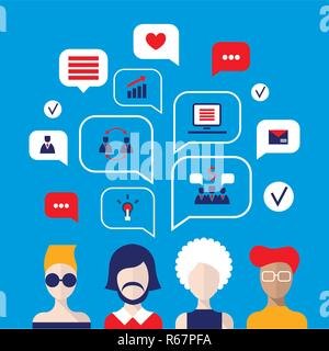 Social network concept People avatars with speech bubbles and business icons for web Vector illustration Stock Vector