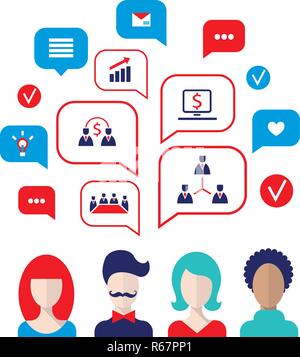 Social network concept People avatars with speech bubbles and business icons for web Vector illustration Stock Vector