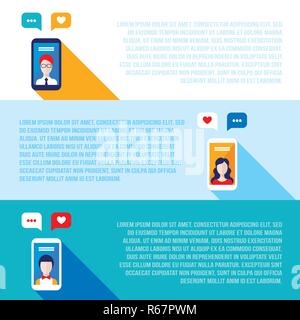 Social network concept  Stay in touch Vector illustration of mobile smart phones with people avatars Stock Vector