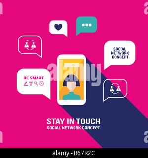 Smart phone mobile with user icon and speech bubbles Flat design Stock Vector