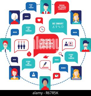 Social network concept People avatars with speech bubbles and business icons for web Vector illustration Stock Vector