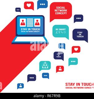 Social network communication concept Laptop computer speech bubbles and business icons Vector illustration Stock Vector