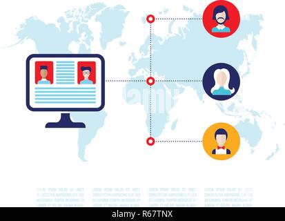 Computer monitor with web icons Social network Communication Business concept Vector illustration Stock Vector