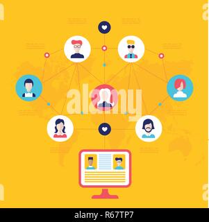 Social Network Technology concept Computer and User Communications on web Vector illustration Stock Vector