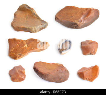 Flint stones set. Isolated on white background. Stock Photo