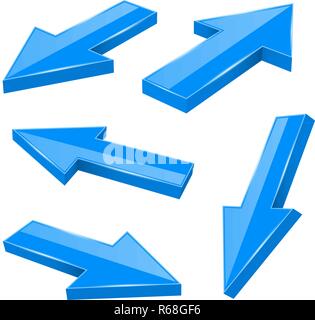 Blue arrows. Straight shiny 3d icons Stock Vector