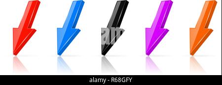 Down colored 3d arrows. Shiny straight icons set Stock Vector