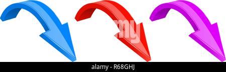 3d colored arrows. Down shiny icons Stock Vector