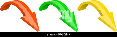 3d colored arrows. Down shiny icons Stock Vector