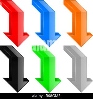 Colored DOWN arrows. 3d icons Stock Vector