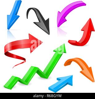 Set of colored 3d arrows. Web icons Stock Vector
