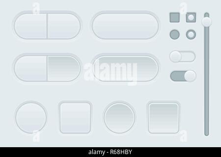 White interface buttons. Set of web 3d icons Stock Vector