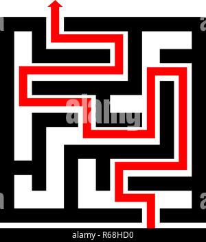 Maze with red path. Top view. Vector illustration isolated on white background Stock Vector