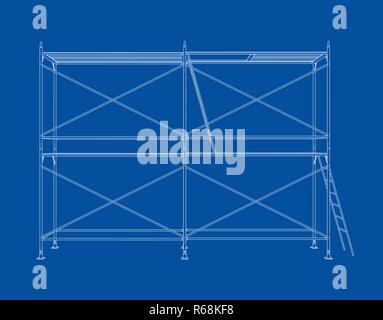 3D outline scaffold. Vector rendering of 3d Stock Vector