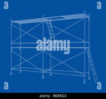 3D outline scaffold. Vector rendering of 3d Stock Vector