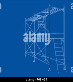 3D outline scaffold. Vector rendering of 3d Stock Vector