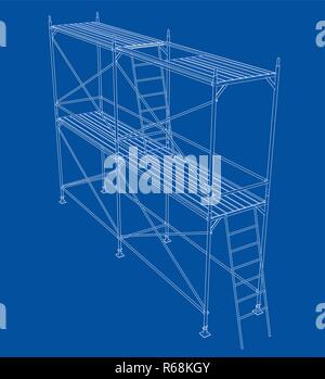 3D outline scaffold. Vector rendering of 3d Stock Vector