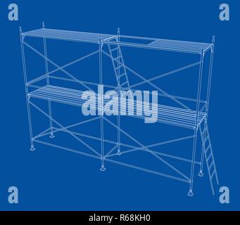 3D outline scaffold. Vector rendering of 3d Stock Vector