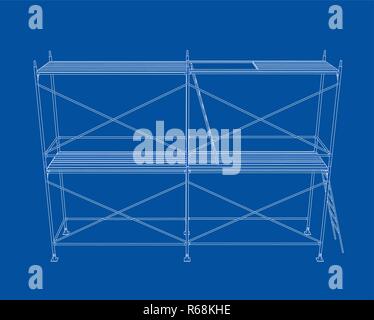 3D outline scaffold. Vector rendering of 3d Stock Vector