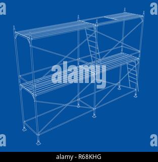 3D outline scaffold. Vector rendering of 3d Stock Vector