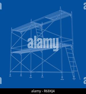 3D outline scaffold. Vector rendering of 3d Stock Vector