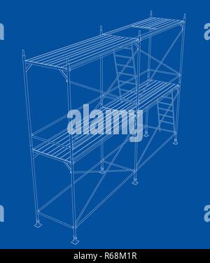 3D outline scaffold. Vector rendering of 3d Stock Vector