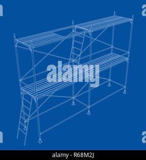 3D outline scaffold. Vector rendering of 3d Stock Vector