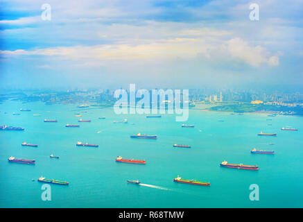 Shipping tankers in Singapore harbor Stock Photo