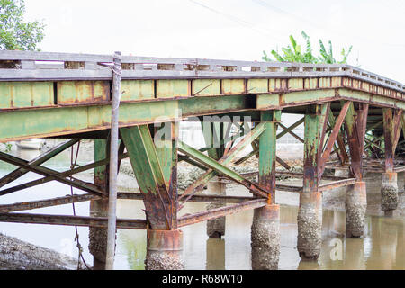 Green iron bridge Old and rusty Stock Photo