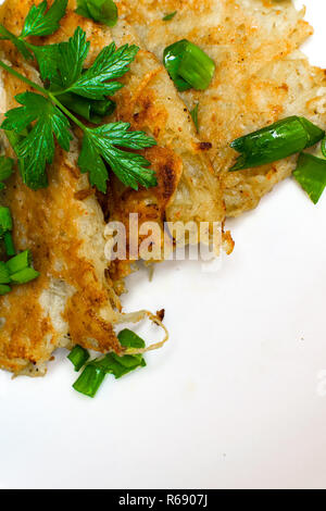 Homemade Irish Potato Pancakes (Boxty) with parsley St.Patrick hanukkah day food Stock Photo